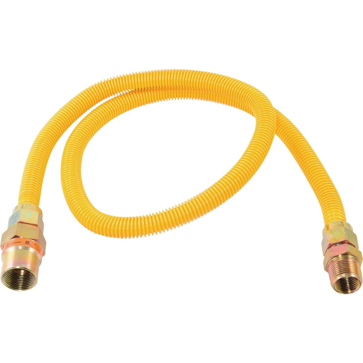 Eco-Friendly Eastman 5 8 In. OD x 48 In. 3 4 In. MIP Tapped 1 2 In. FIP x 3 4 FIP Coated Stainless Steel Gas Connector with ArmorBoost Excess Flow Valve Elite