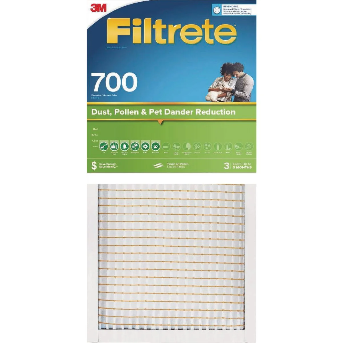 Solid Filtrete 20 In. x 30 In. x 1 In. 700 MPR Dust Pollen Pet Dander Reduction Furnace Filter MERV 8 High-Grade