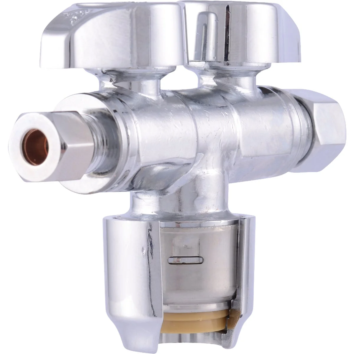 Consistent SharkBite 1 2 In. Push to Connect x 3 8 In. O.D. Compression x 1 4 In. O.D. Compression Dual Stop Valve High-Performance