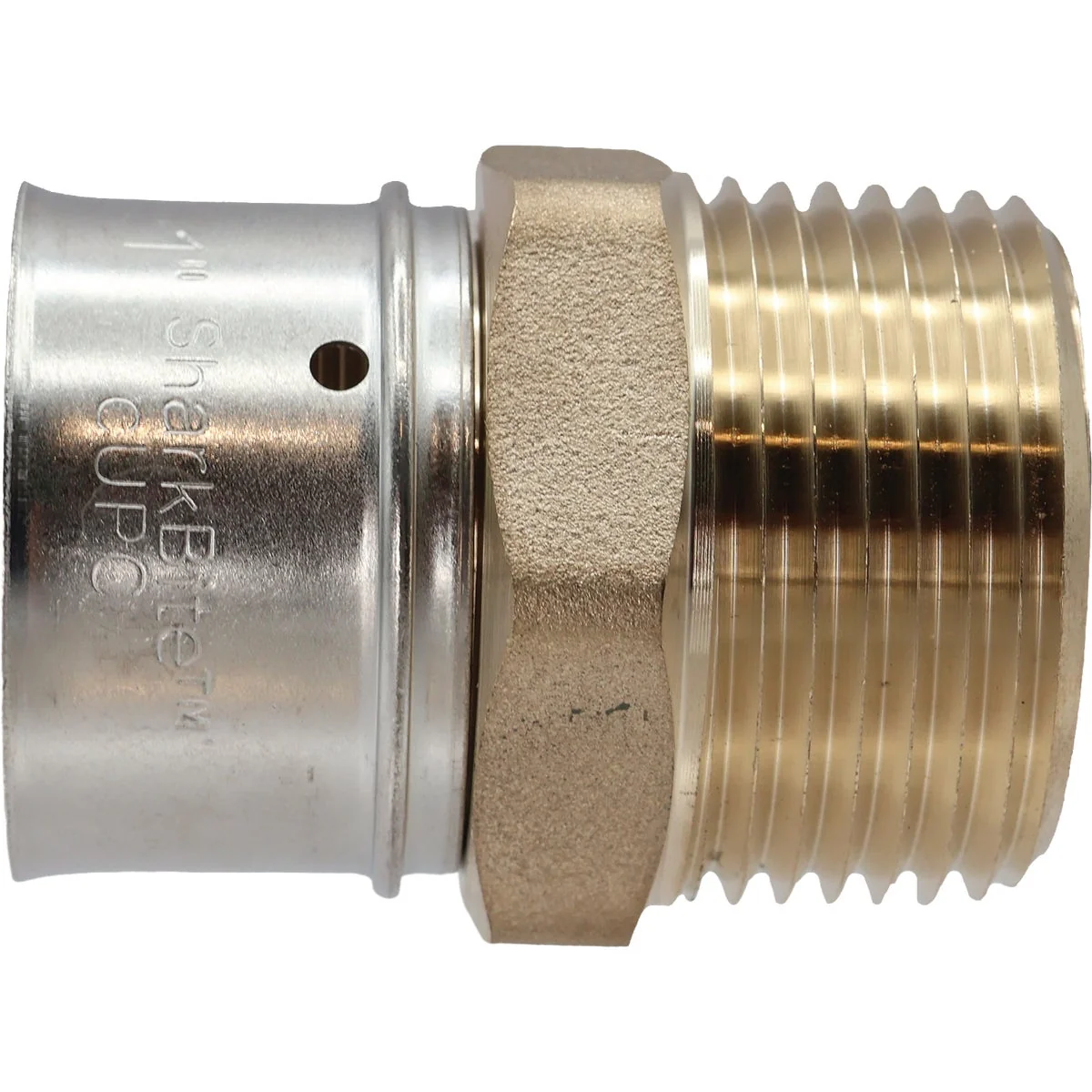 High-End SharkBite 1 In. x 1 In. MNPT PEX Press Brass Adapter Lightweight