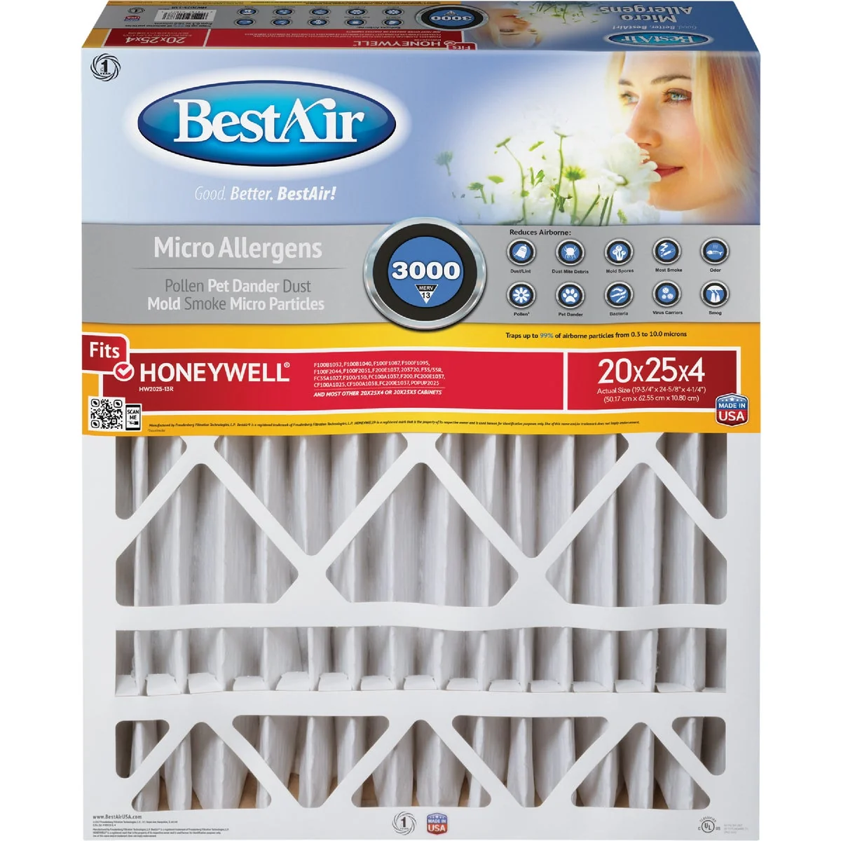 Clean Air 20 In. x 25 In. x 4 In. Honeywell MERV 13 Deep Pleat Furnace Filter Premium
