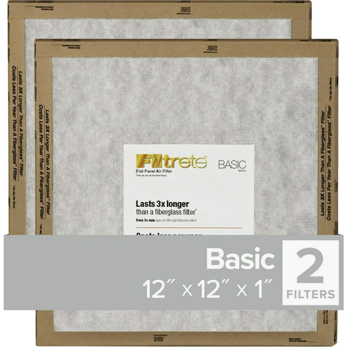 Dependable Filtrete 12 In. x 12 In. x 1 In. Basic MPR Flat Panel Furnace Filter MERV 2 2-Pack Secure