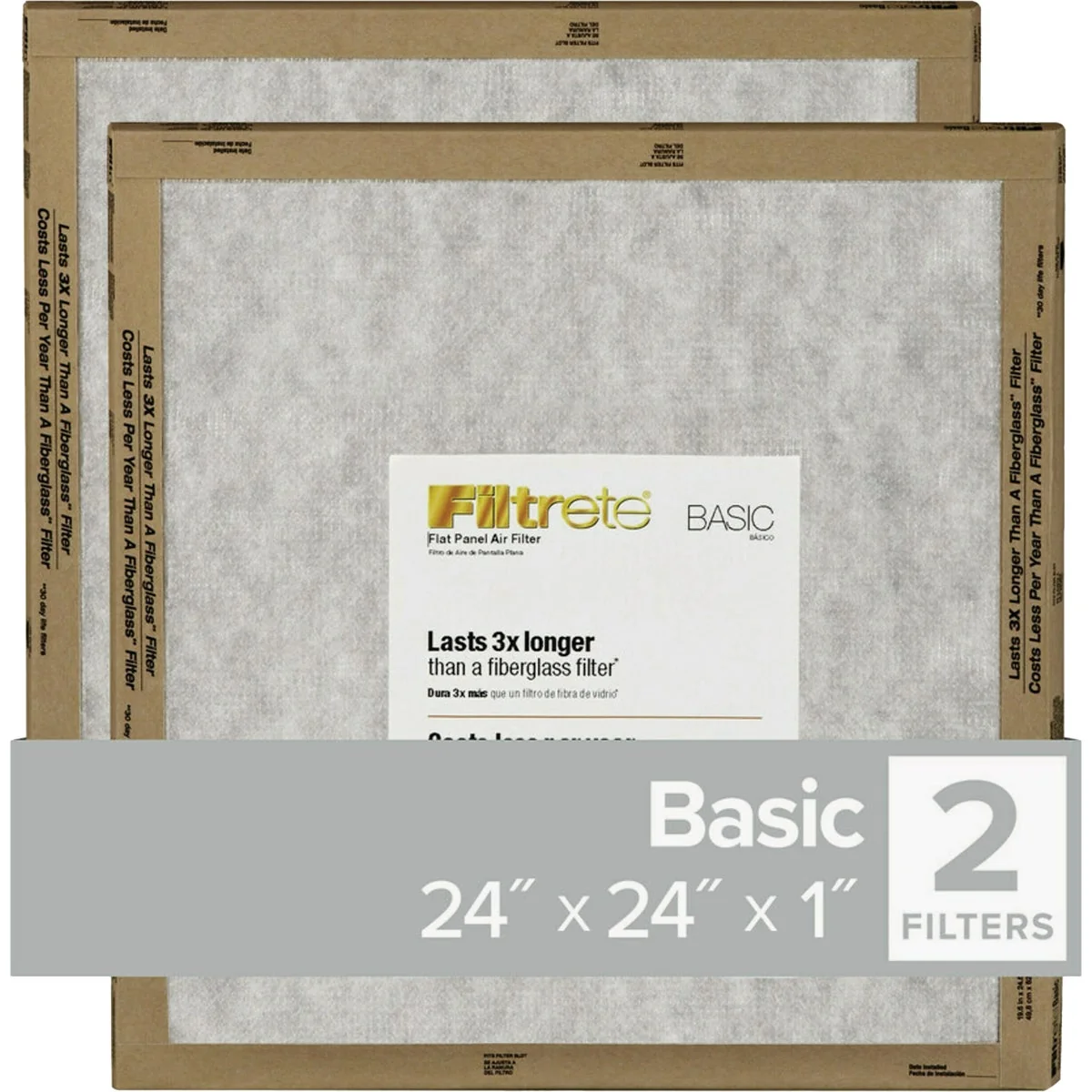 Verified Filtrete 24 In. x 24 In. x 1 In. Basic MPR Flat Panel Furnace Filter MERV 2 2-Pack Green