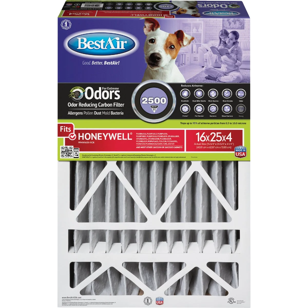 Dependable Air 16 In. x 25 In. x 4 In. Honeywell MERV 11 Odor Eliminating Deep Pleat Furnace Filter Prestigious