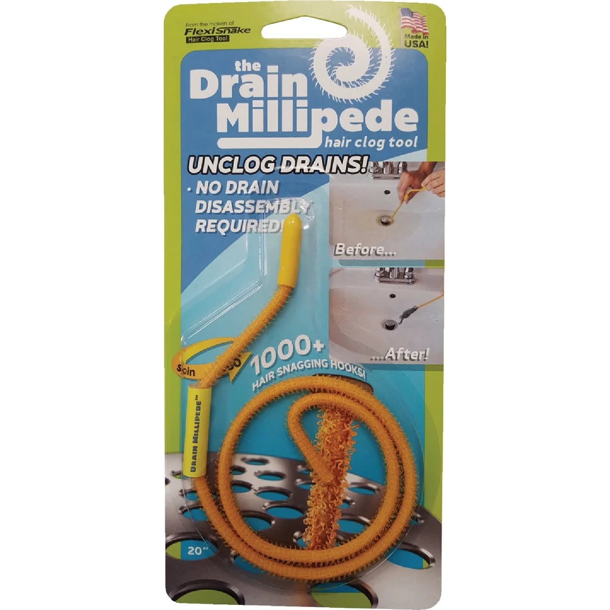 Contemporary FlexiSnake Drain Millipede Hair Clog Flexible Tool Premium Material