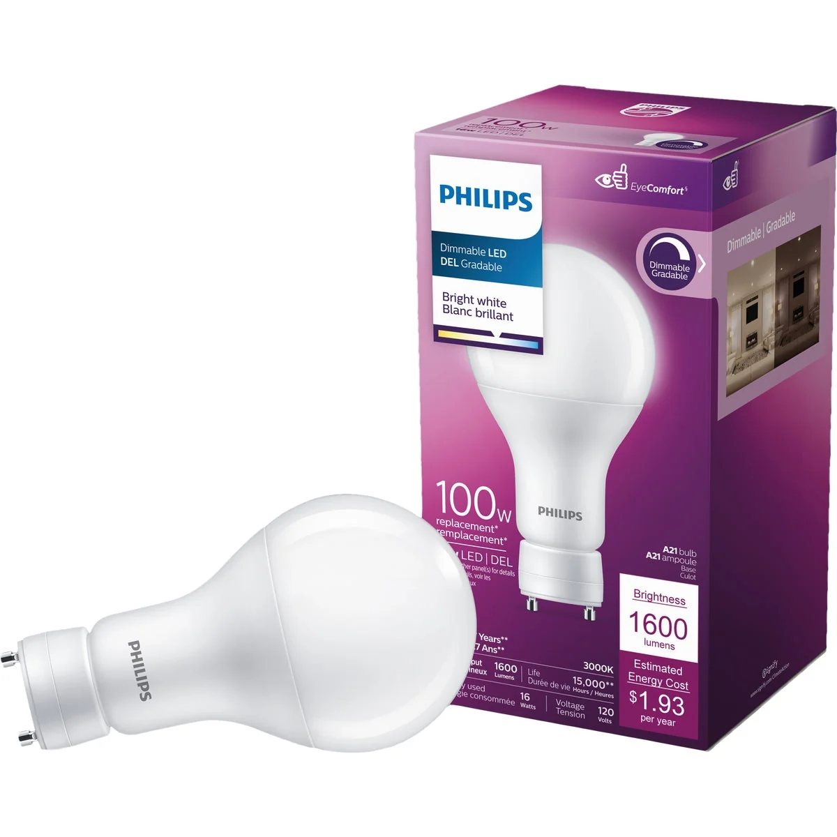 Classic Philips 100W Equivalent A21 GU24 Dimmable LED Light Bulb Innovative