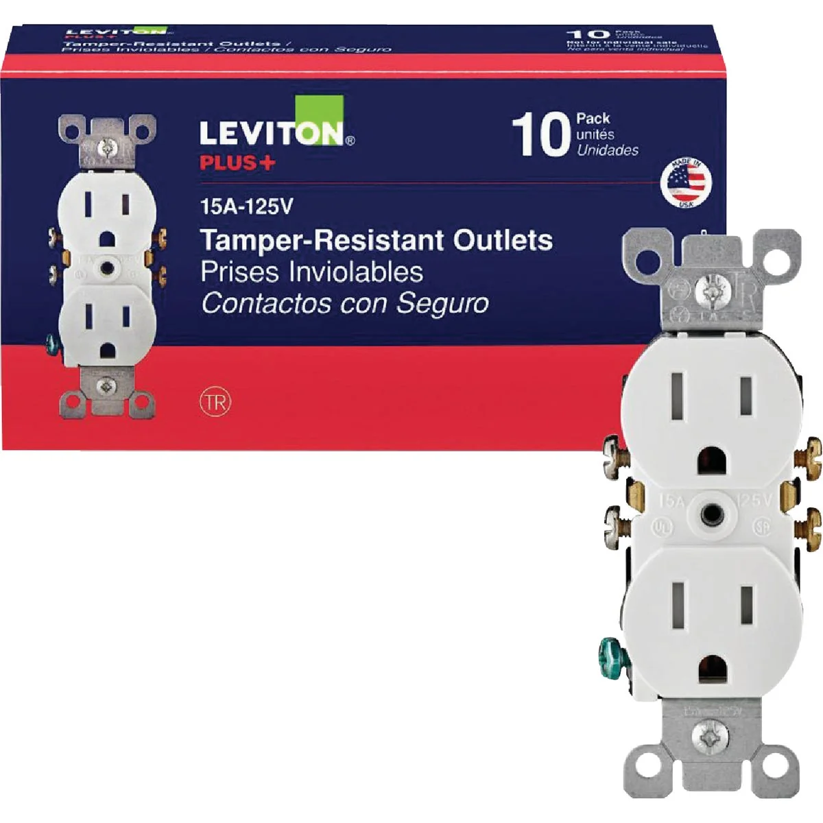 Recyclable Leviton 15A White Tamper Resistant 5-15R Duplex Outlet 10-Pack Original