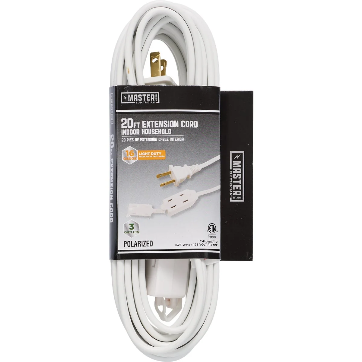 Expertly Made Master Electrician 20 Ft. 16 2 SPT-2 White Vinyl Cube Tap Extension Cord Optimized