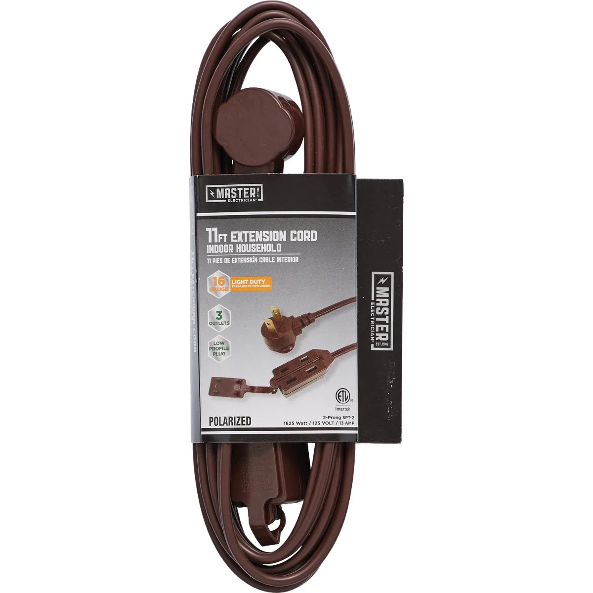 Reliable Master Electrician 11 Ft. 16 2 SPT-2 Low Profile Brown Extension Cord with Polarized Slender Plug Fine Crafted