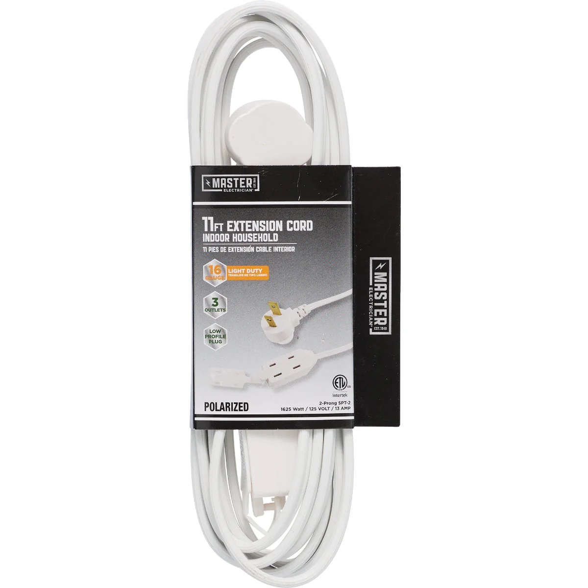 Advanced Master Electrician 11 Ft. 16 2 SPT-2 Low Profile White Extension Cord with Polarized Slender Plug Expertly Made