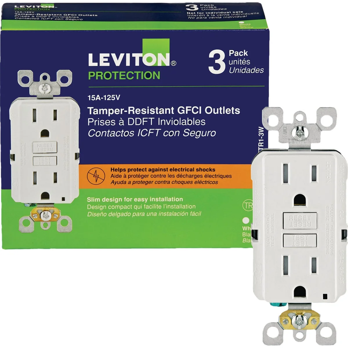 Next-Generation Leviton Self-Test 15A White Tamper-Resistant Slim GFCI Outlet with LED Indicator Light Optimized