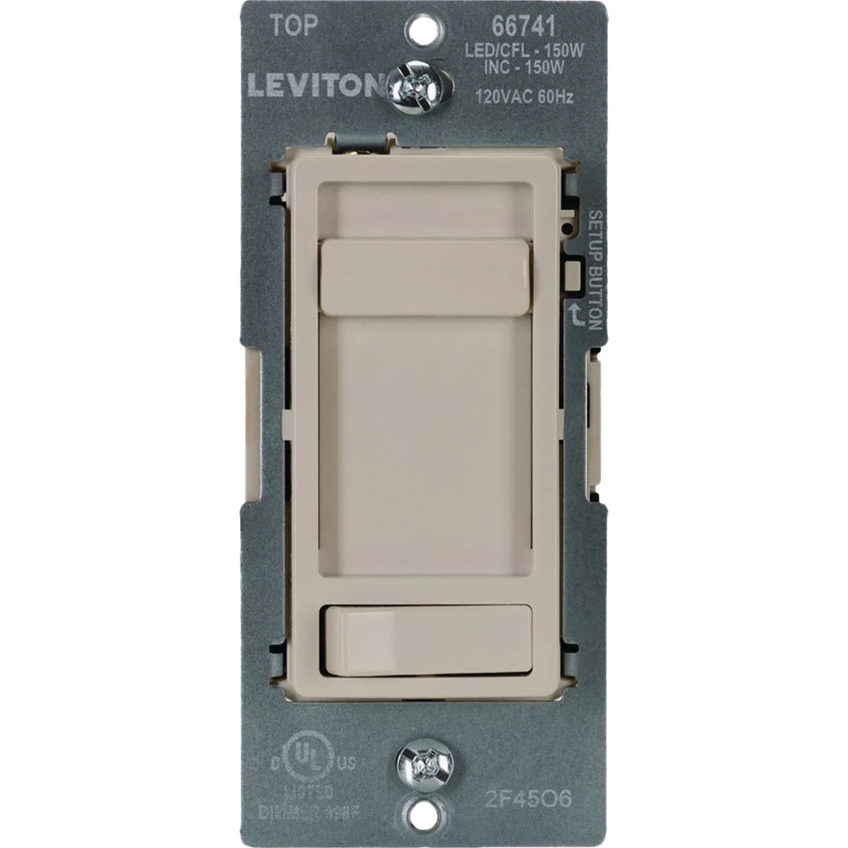 High-Quality Leviton SureSlide LED CFL Light Almond Slide Dimmer Green