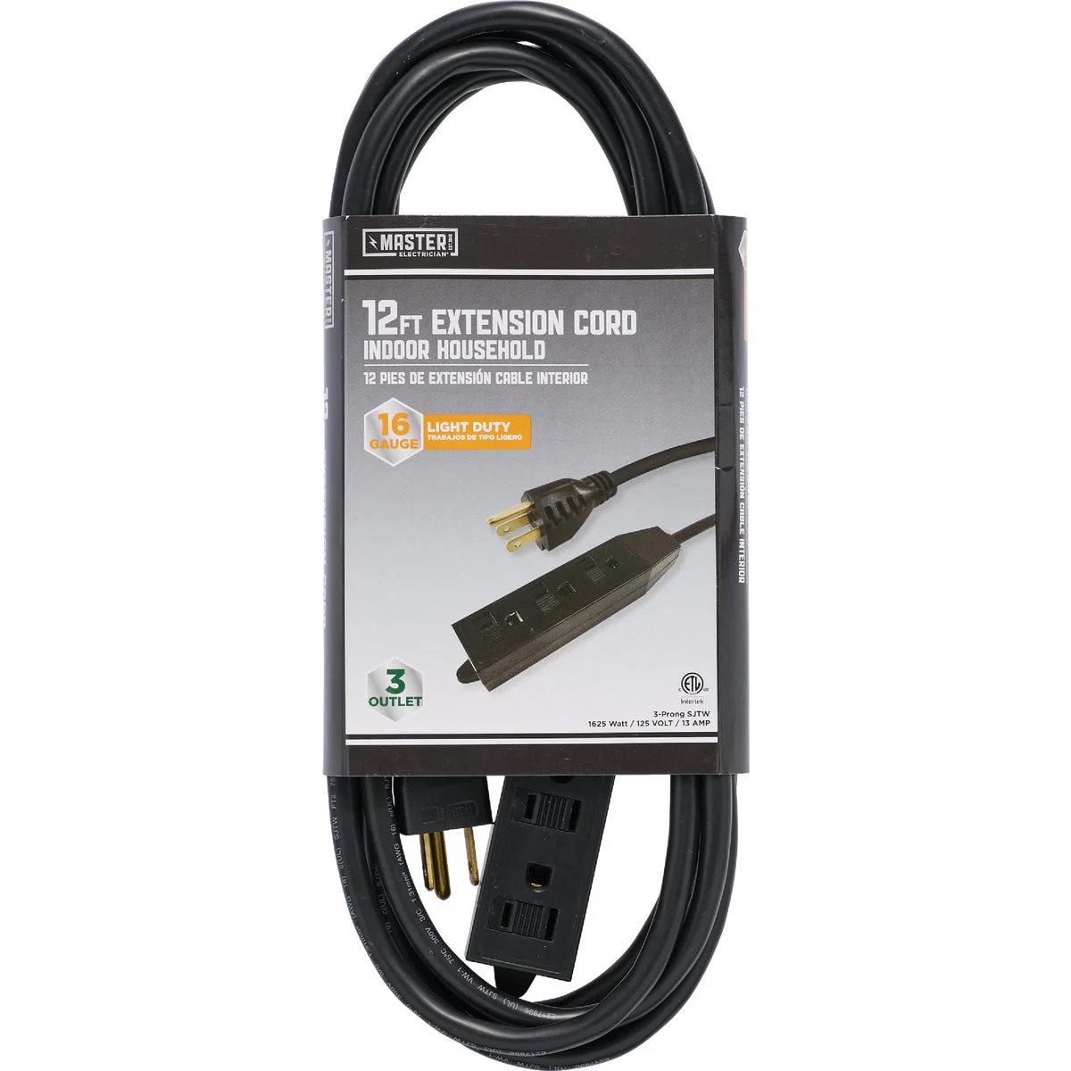 Original Design Master Electrician 12FT 16 3 SJTW Black Indoor Extension Cord Verified