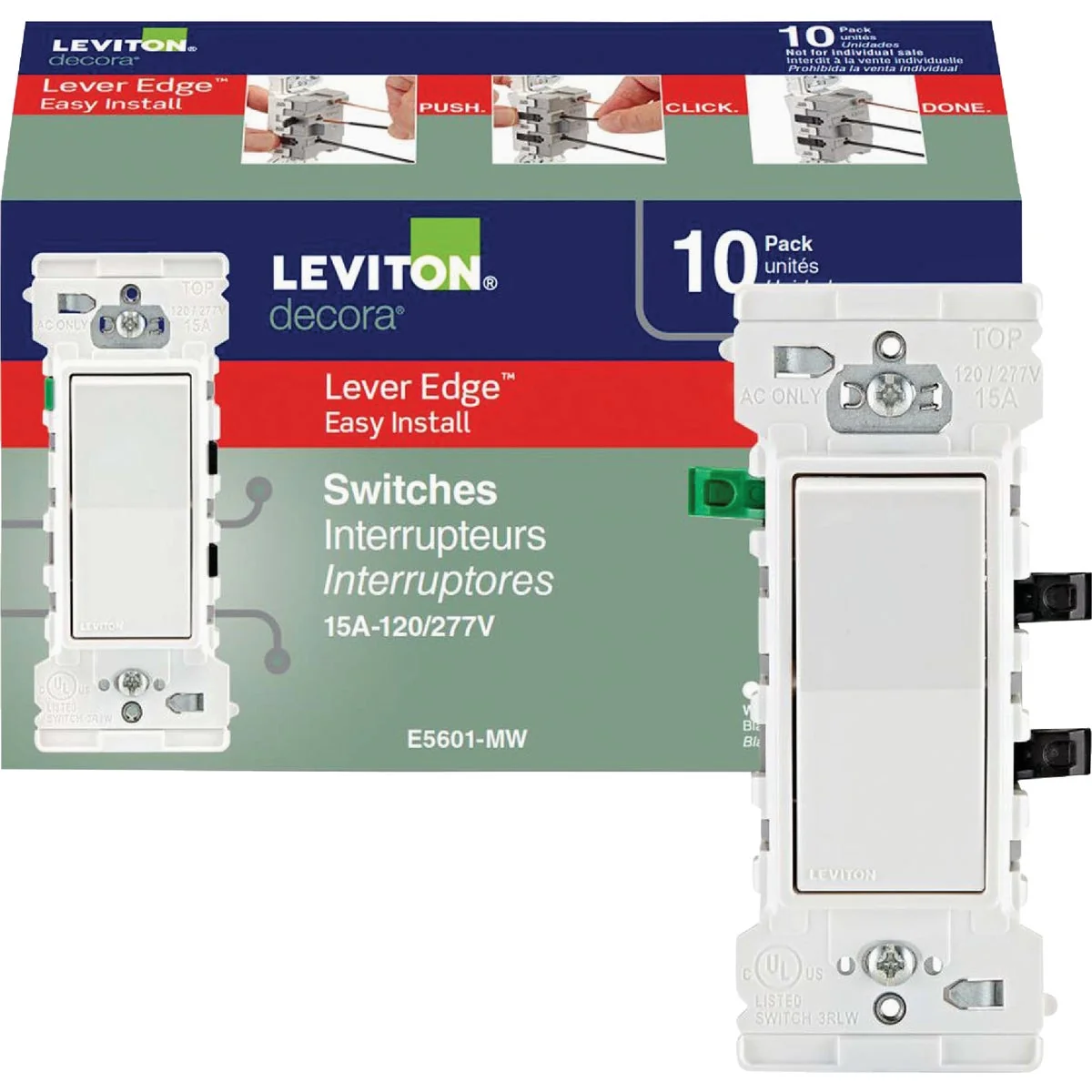 Exclusive Leviton Decora Lever Edge Residential Grade 15A Rocker Single Pole Switch White 10-Pack Optimized