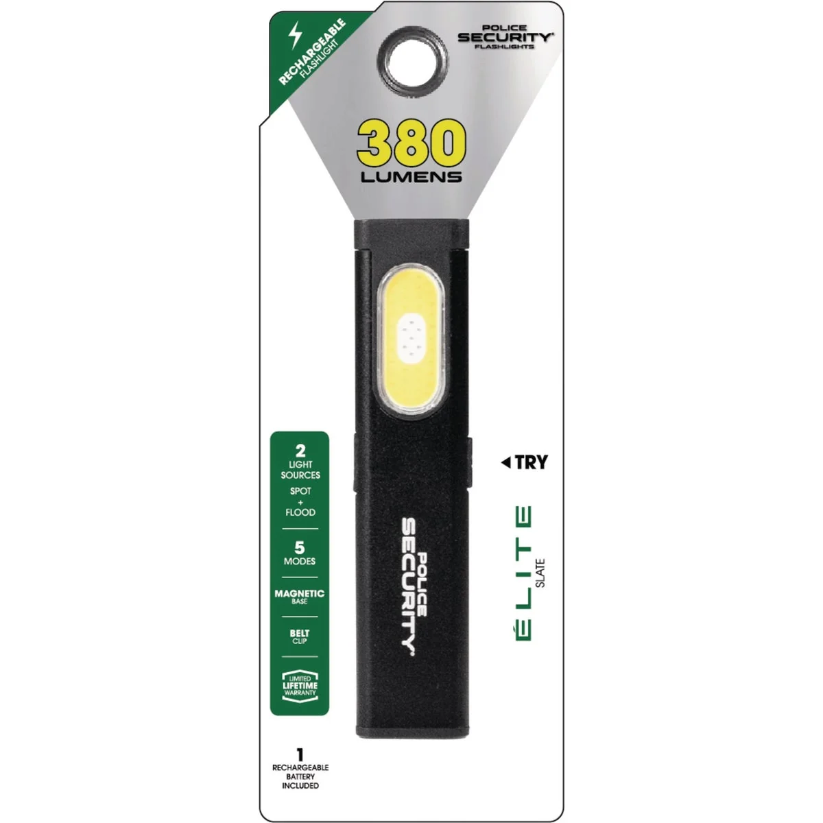 Reusable Police Security Slate 380 Lm. Rechargeable Flashlight Outstanding