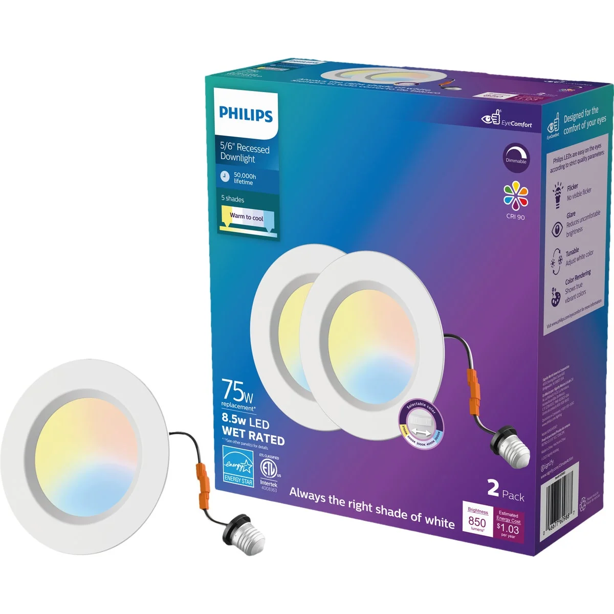 Effective Philips 6 In. 11.5W Selectable CCT White LED Retrofit Recessed Light Kit 2-Pack Optimized