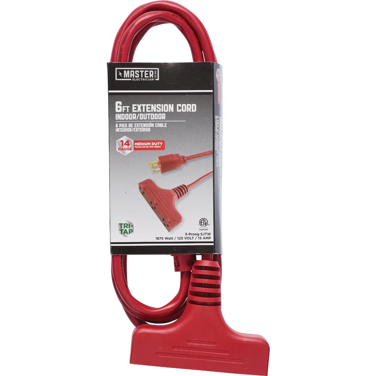 Reliable Master Electrician 6 Ft. 14 3 SJTW Red 3-Outlet Extension Cord Sophisticated