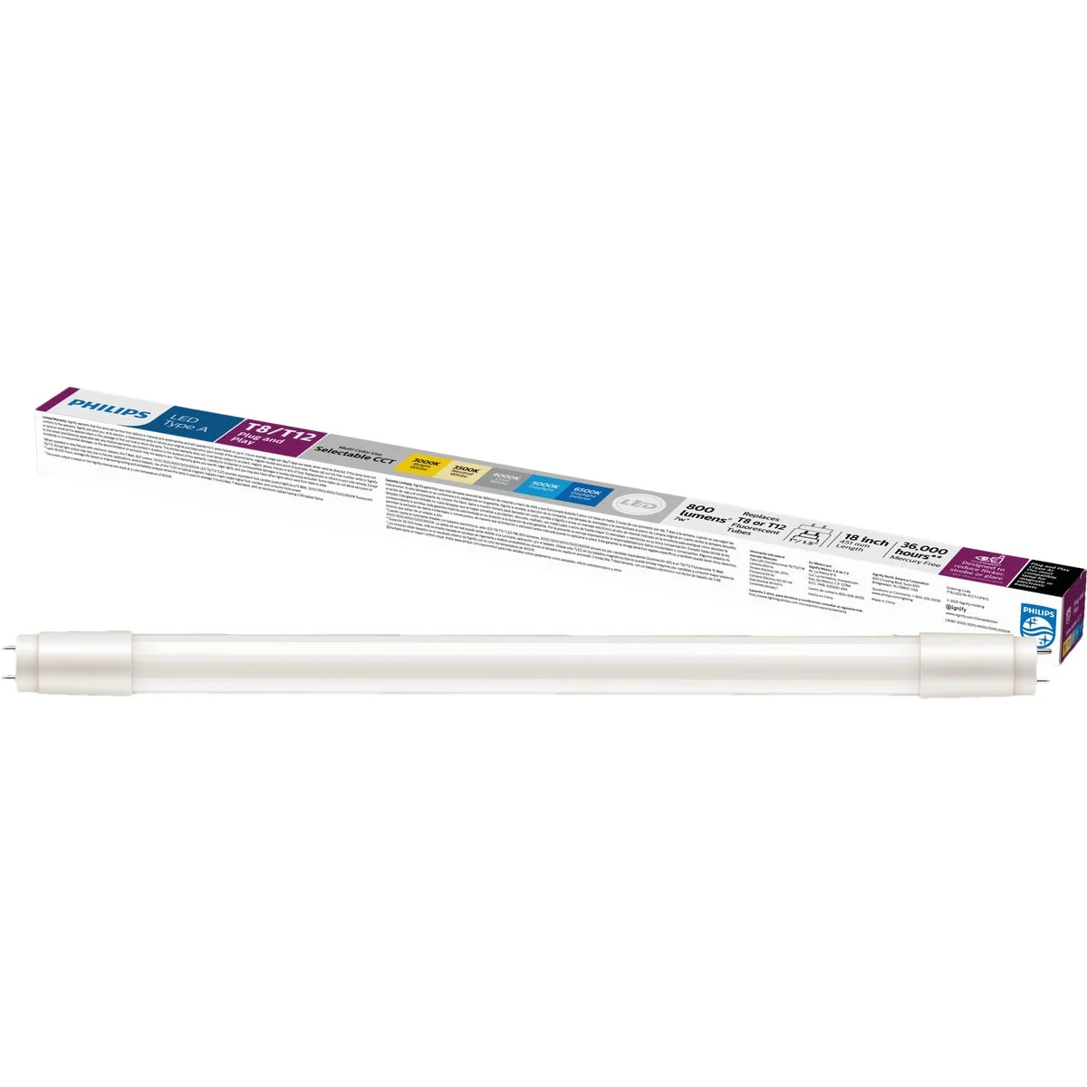 Specialty Philips Plug and Play 7W Equivalent 18 In. T8 T12 Type A Multi-CCT LED Tube Light Bulb Carefully Designed
