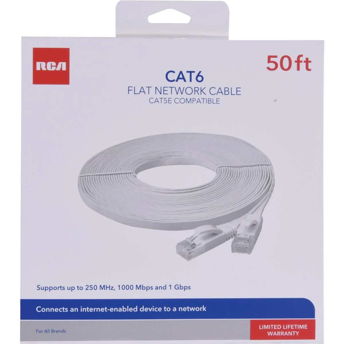 Reliable RCA 50 Ft. CAT-6 White Flat Network Cable Unique