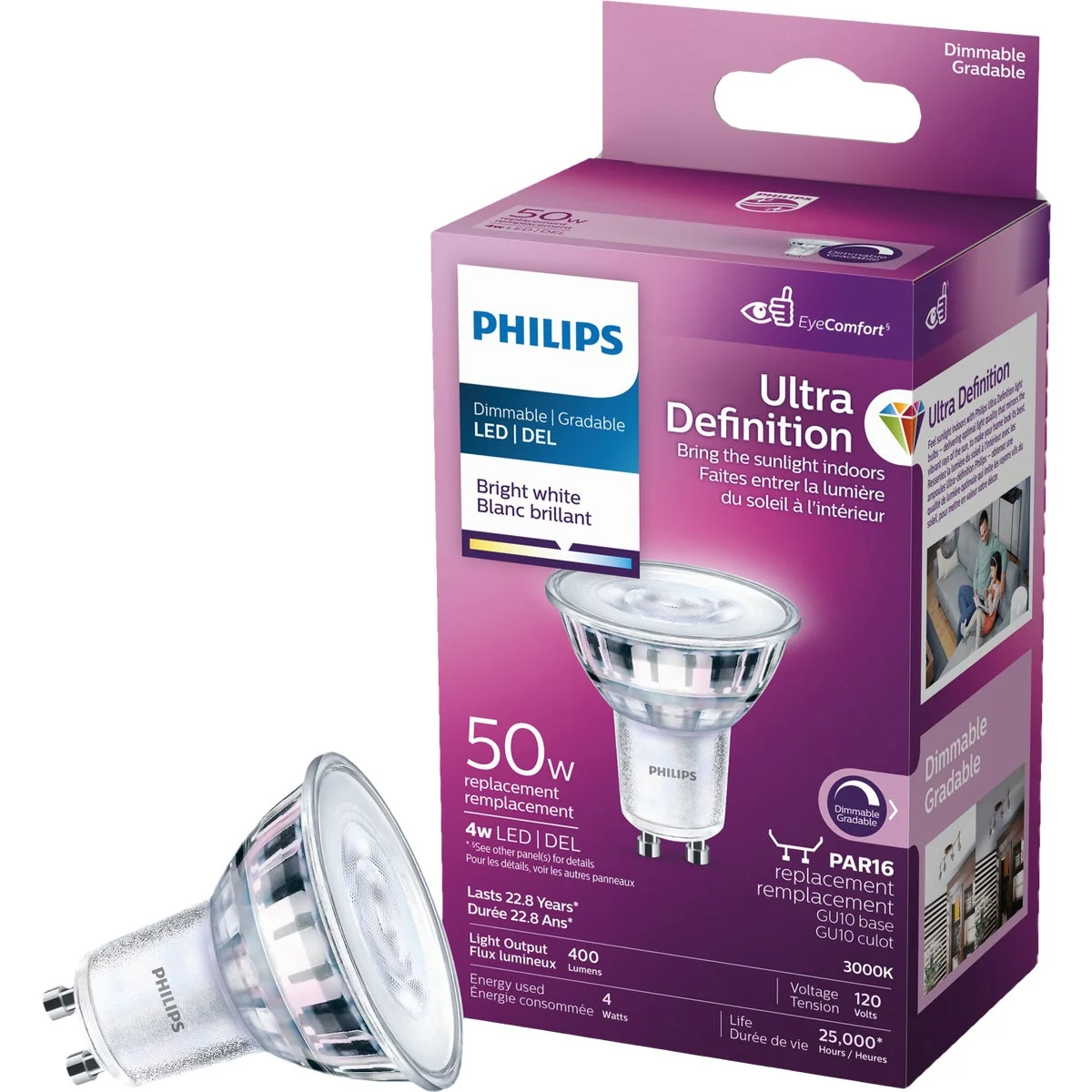 Trusted Philips Ultra Definition 50W Equivalent Bright White MR16 GU10 Base Dimmable LED Light Bulb Flexible