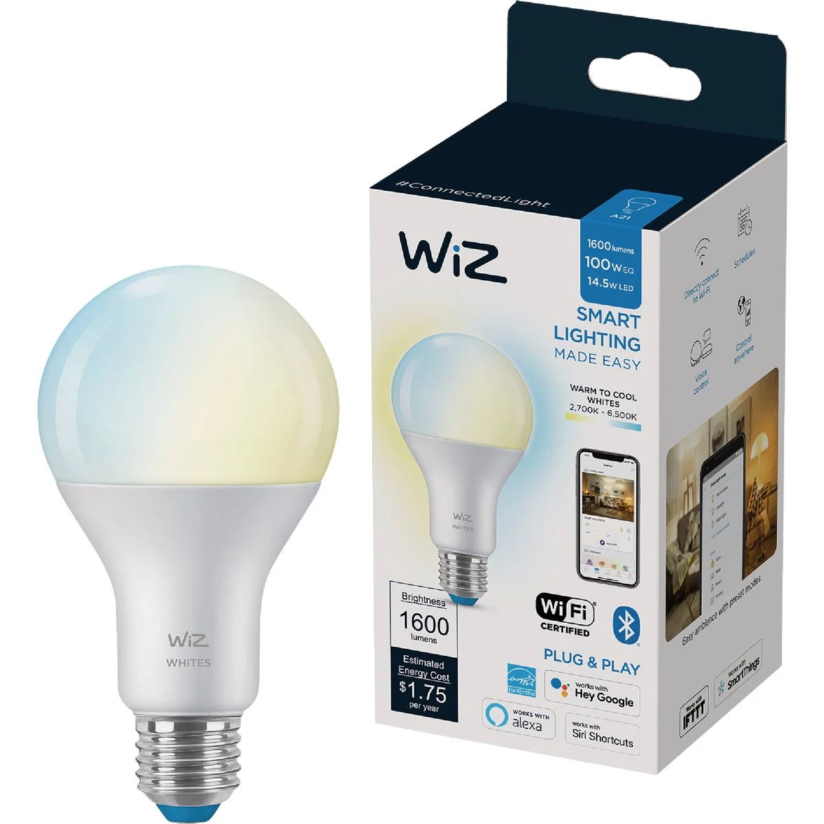 Trusted Wiz 100W Equivalent Smart A21 LED Light Bulb Relaxed