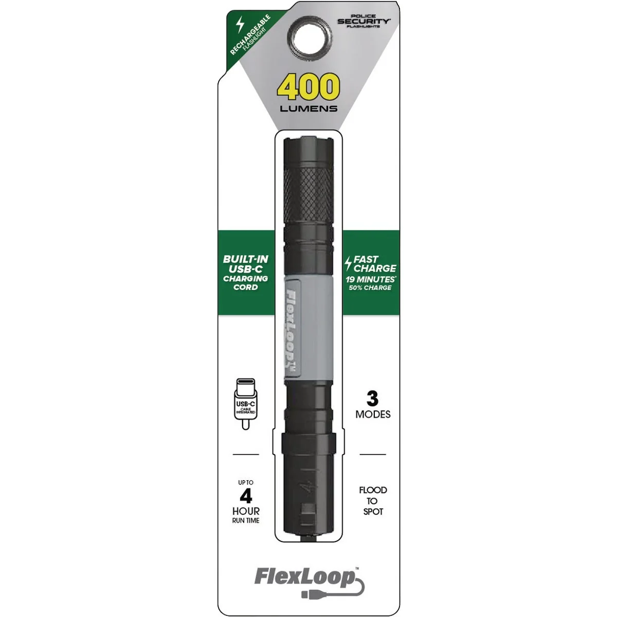 Trusted Police Security FlexLoop RS 400 Lm. Rechargeable Flashlight Solid