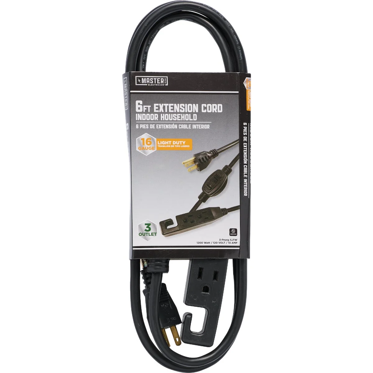 Verified Master Electrician 6 Ft. 16 3 SJTW Black Indoor Extension Cord Casual