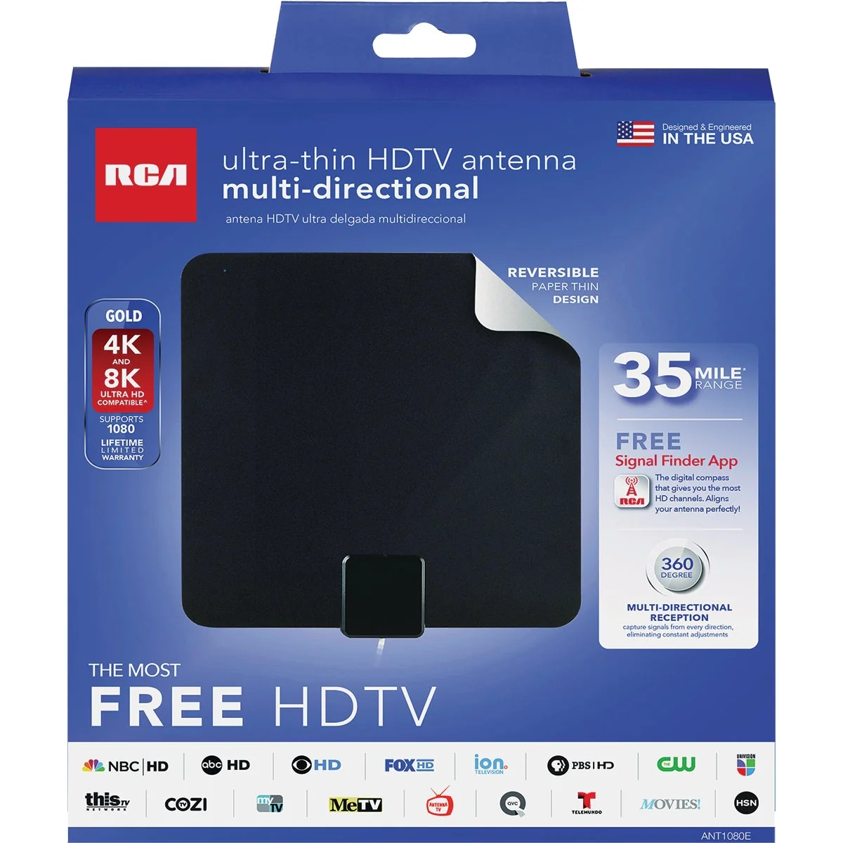 Consistent RCA Amplified Ultra-Thin Multi-Directional Indoor HDTV Antenna Authentic