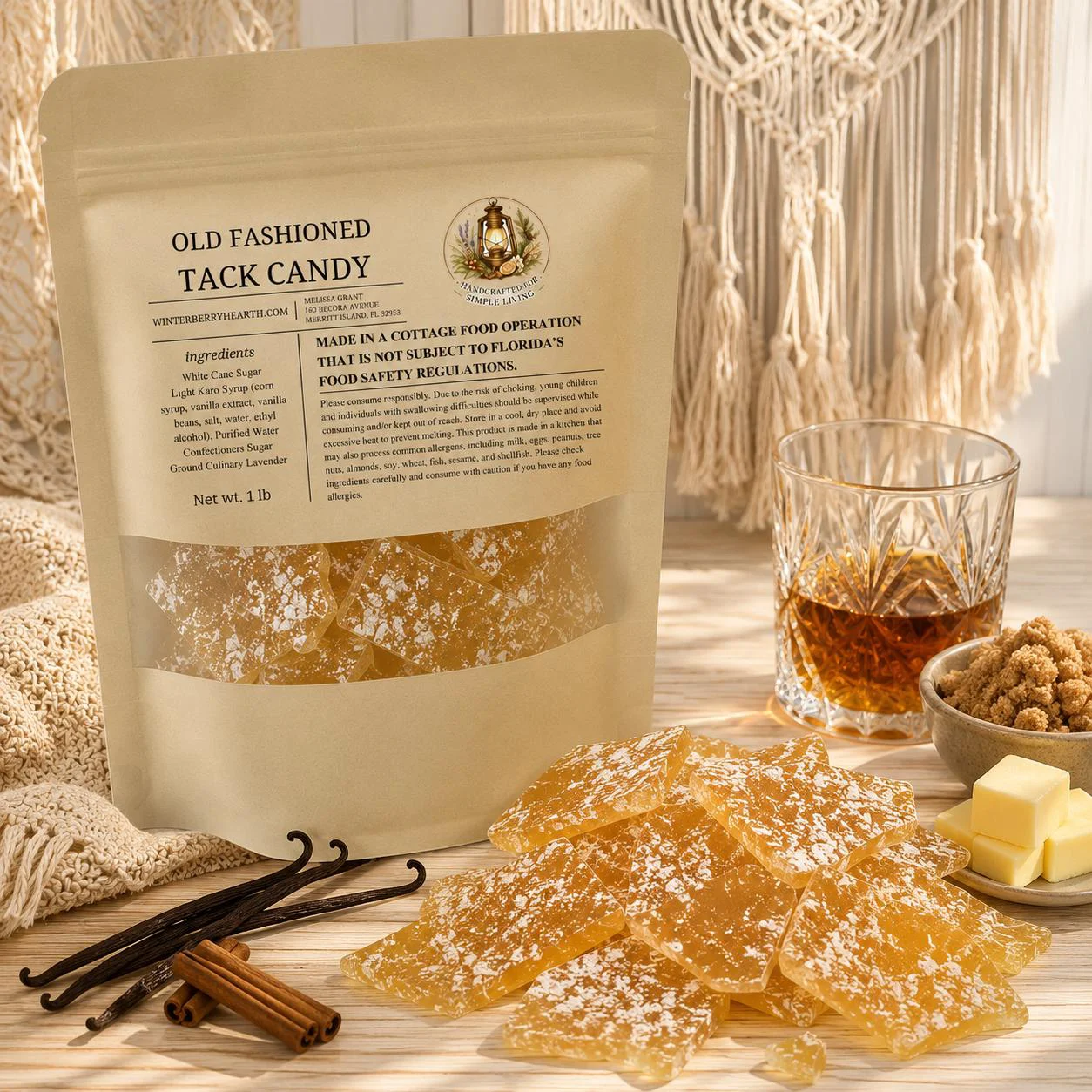 Official Butter Rum Old-Fashioned Hard Tack Candy 1lb Nostalgic Rock Candy Treat Vintage Suckers Natural