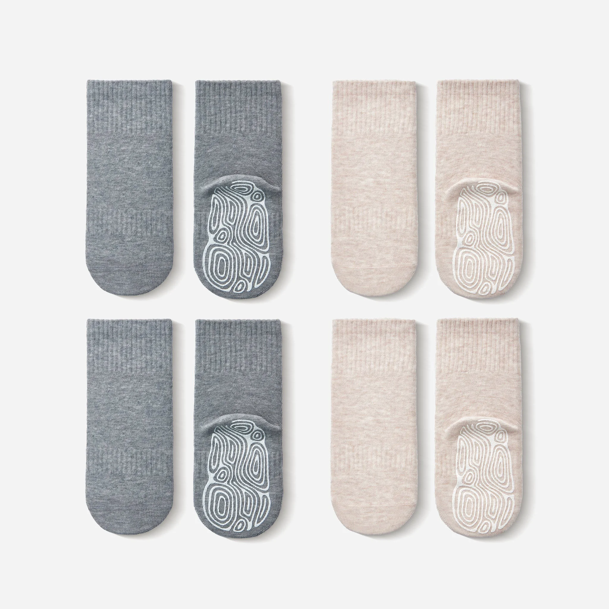 Green New- Organic Cotton Socks- Beige Grey- 4 Pairs of Stay-On Baby Toddler Non-Slip Socks Refined