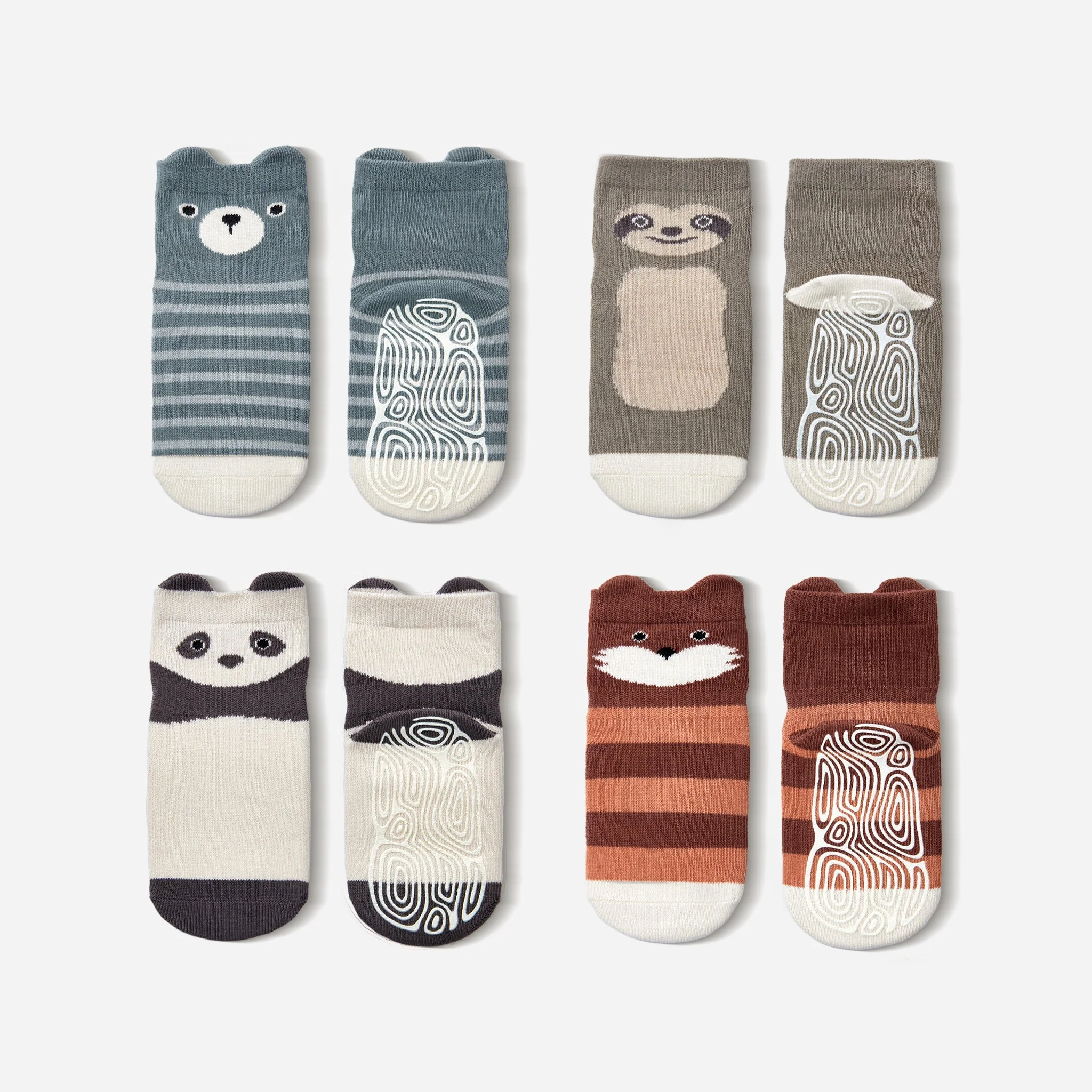 Smooth New- Critter Crew II- Organic- 4 Pairs of Stay-On Baby Toddler Non-Slip Socks Trendy