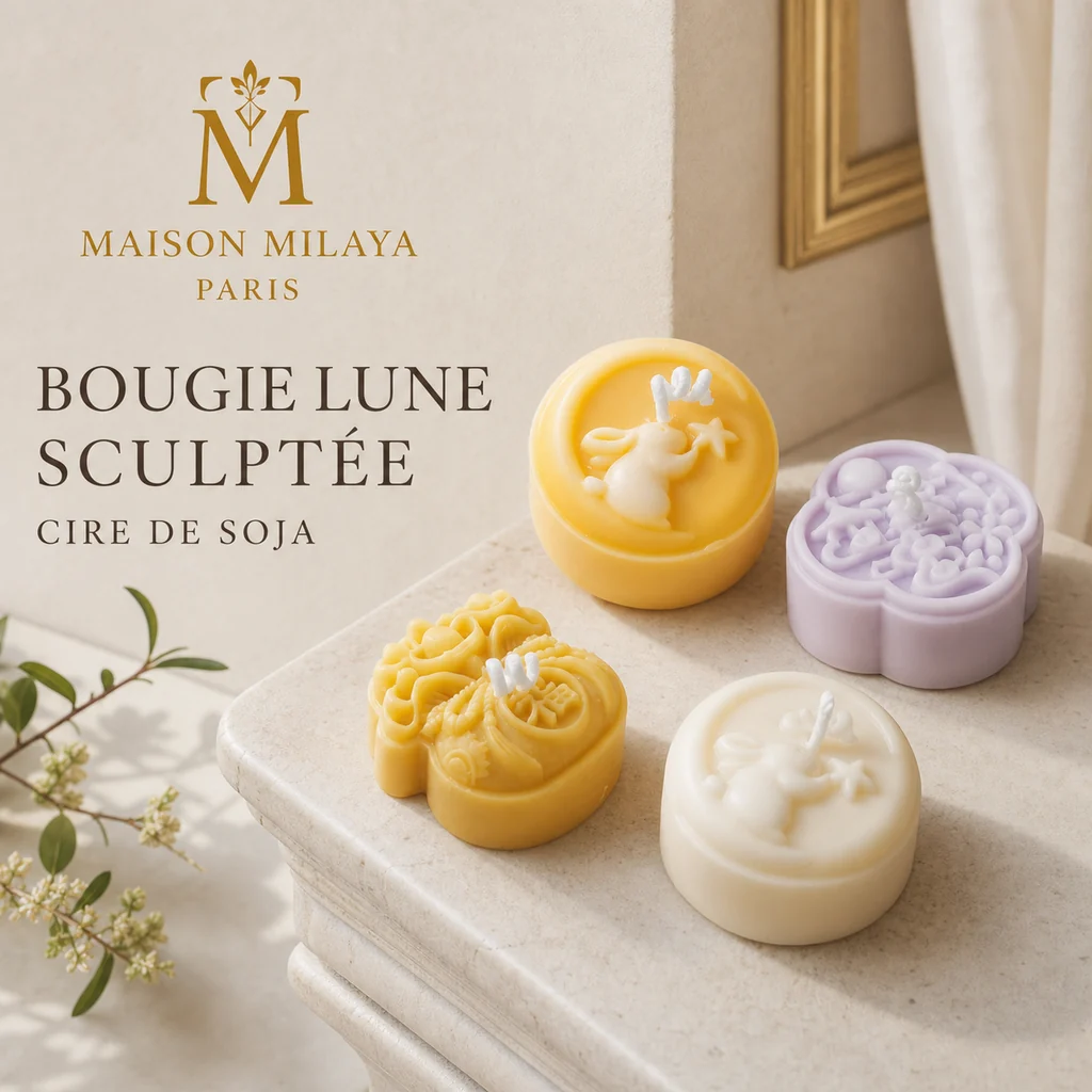 Durable Bougie Lune Sculptée en Cire de Soja – Maison Milaya Solid