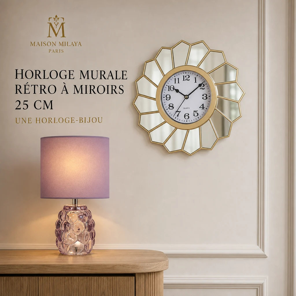 Innovative Horloge Murale Rétro à Miroirs 25 cm – Maison Milaya Responsible