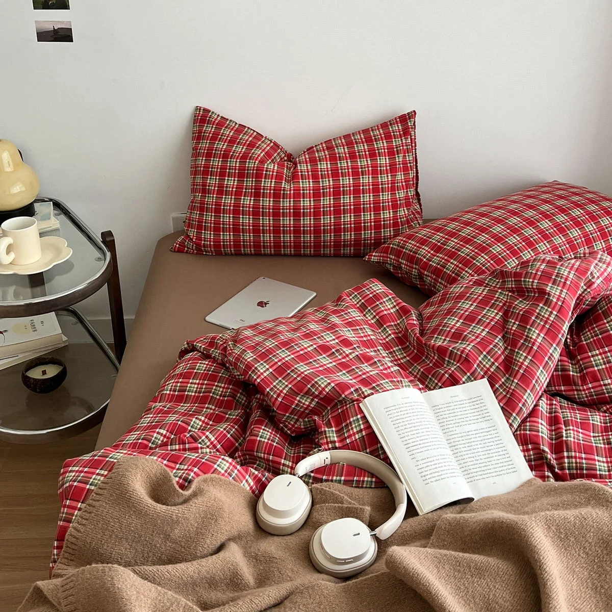 Detailed Red Plaid Aesthetic Bedding Set Eco-Friendly