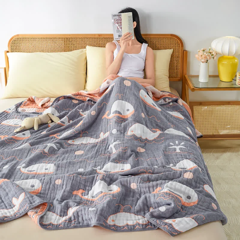 User-Friendly Cotton Gauze Jacquard Whale Pattern Quilt Premium