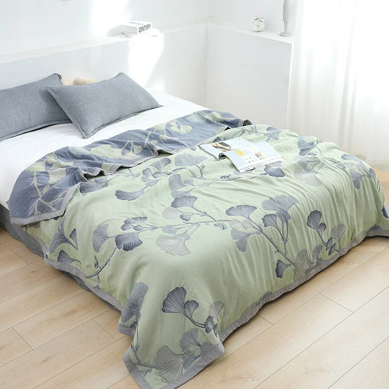 Comfortable Ginkgo Leaf Cotton Gauze Reversible Quilt Practical