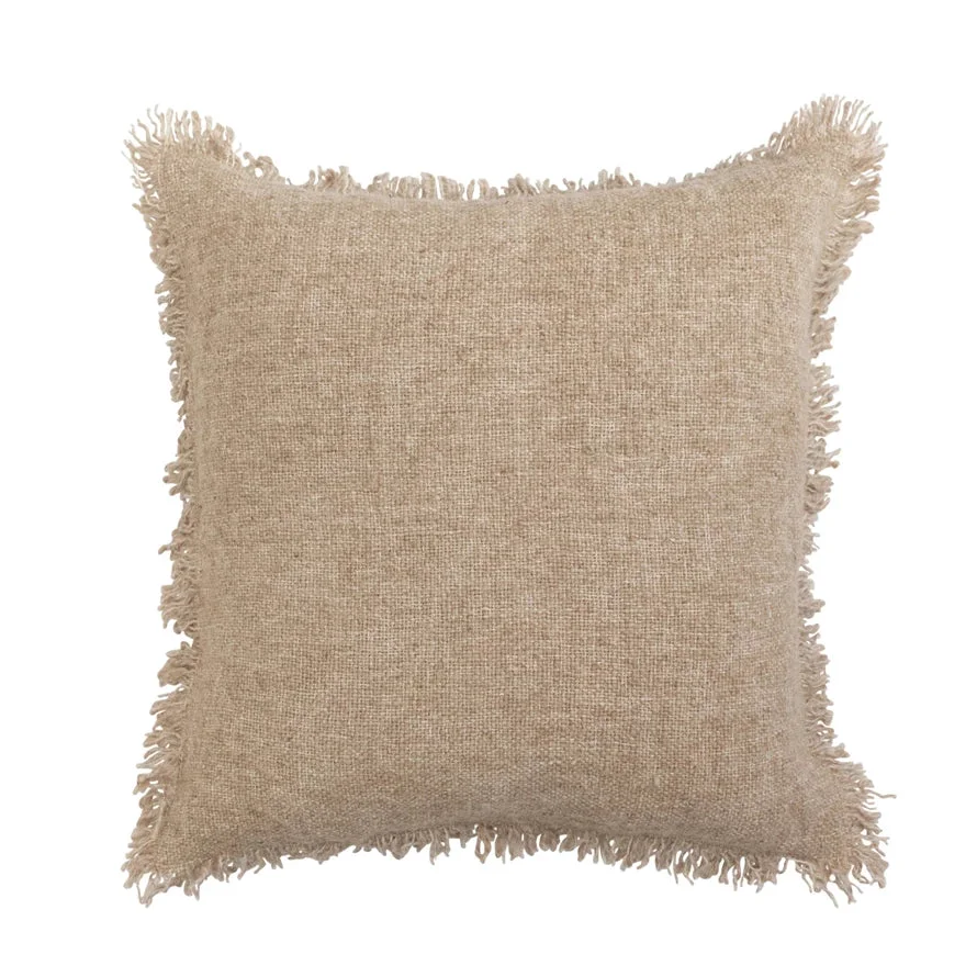 Premium 20 Melange Jute Cotton Blend Pillow w Fringe Polyester Fill Crafted