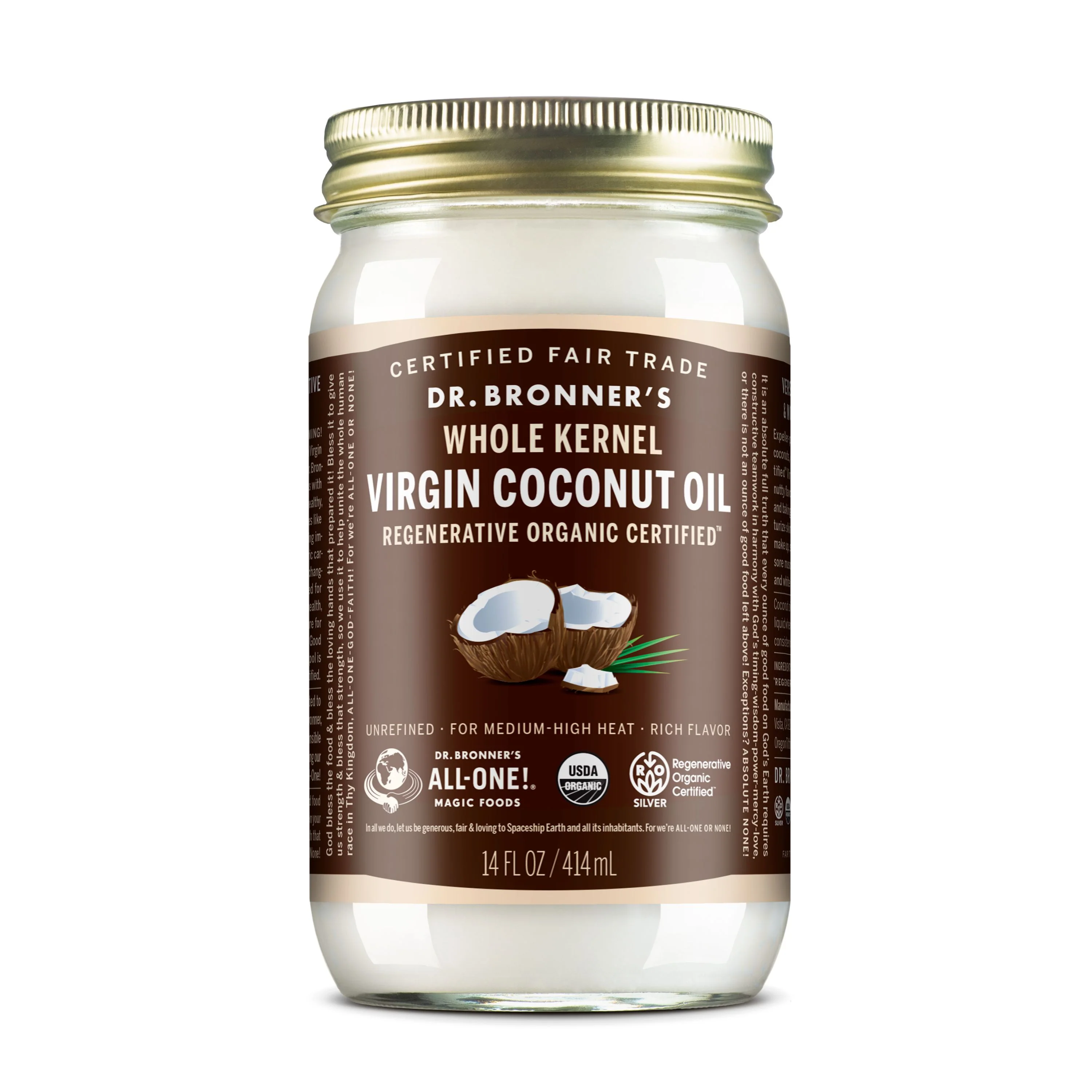 Traditional Dr. Bronner's Fair Trade Organic Whole Kernel Virgin Coconut Oil Official