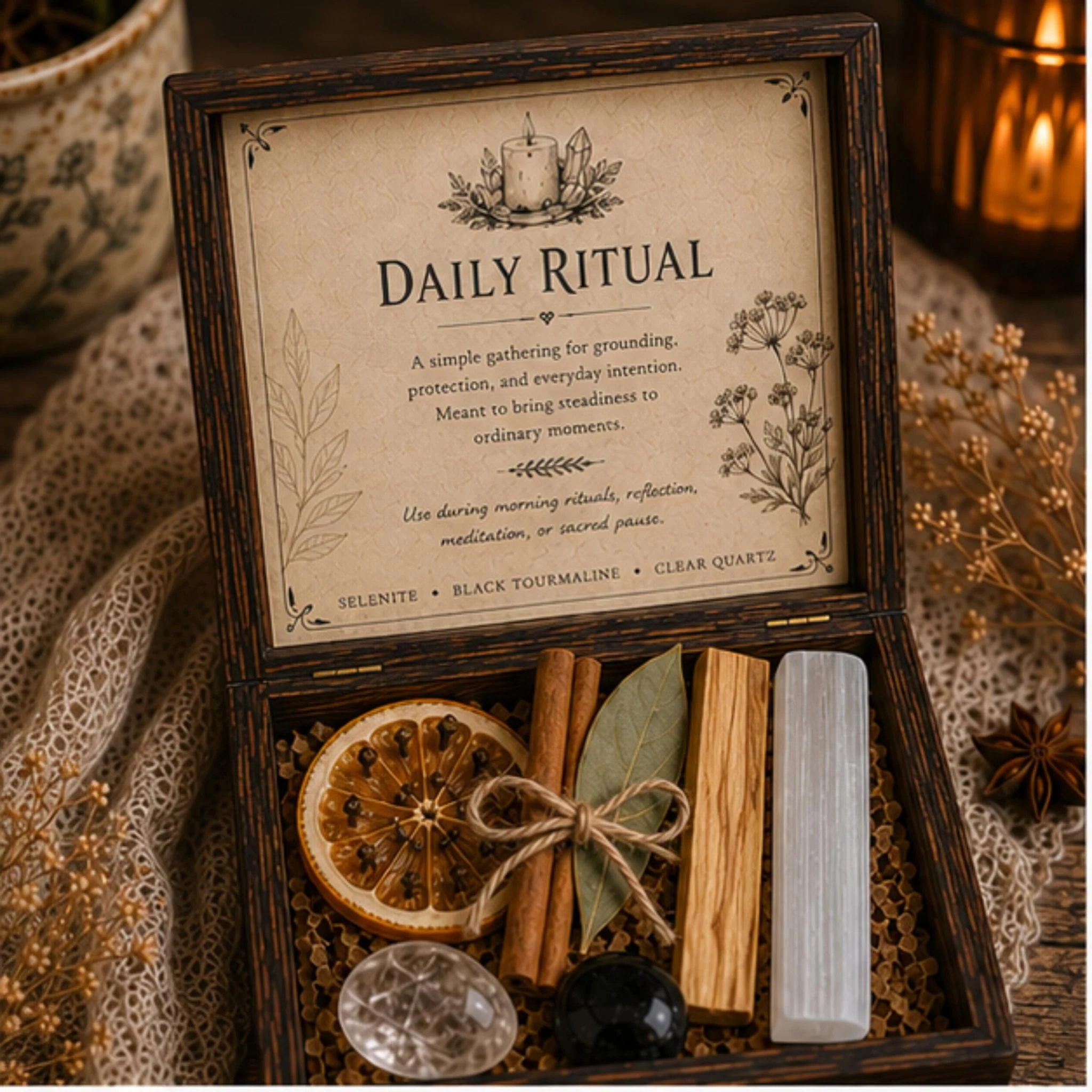 Natural Daily Ritual Crystal Set Cottage Kitchen Decor Mindful Living Wooden Keepsake Box High-Performance