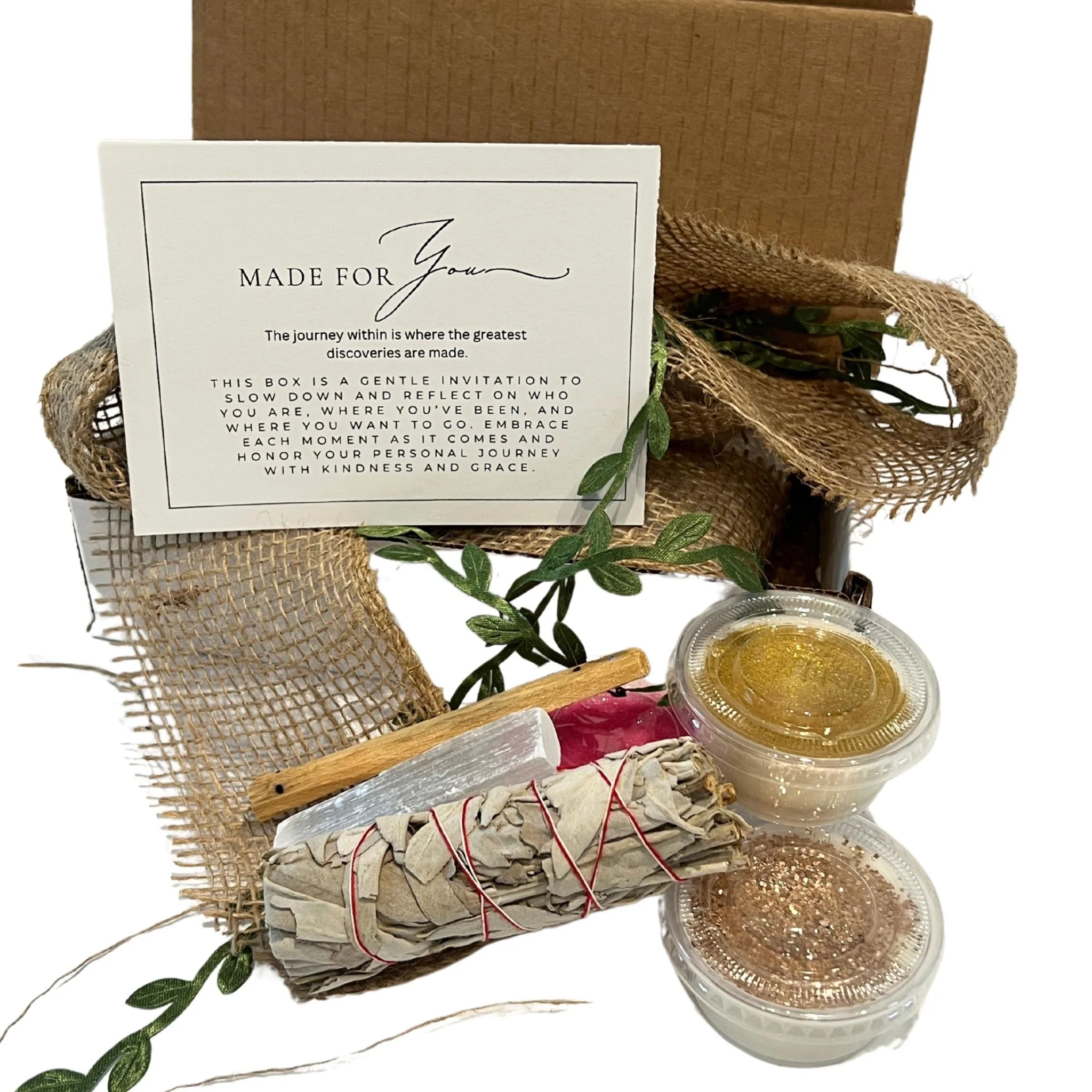 Enhanced Spiritual Gift Box Sage Selenite Palo Santo Crystal Wax Melts Functional