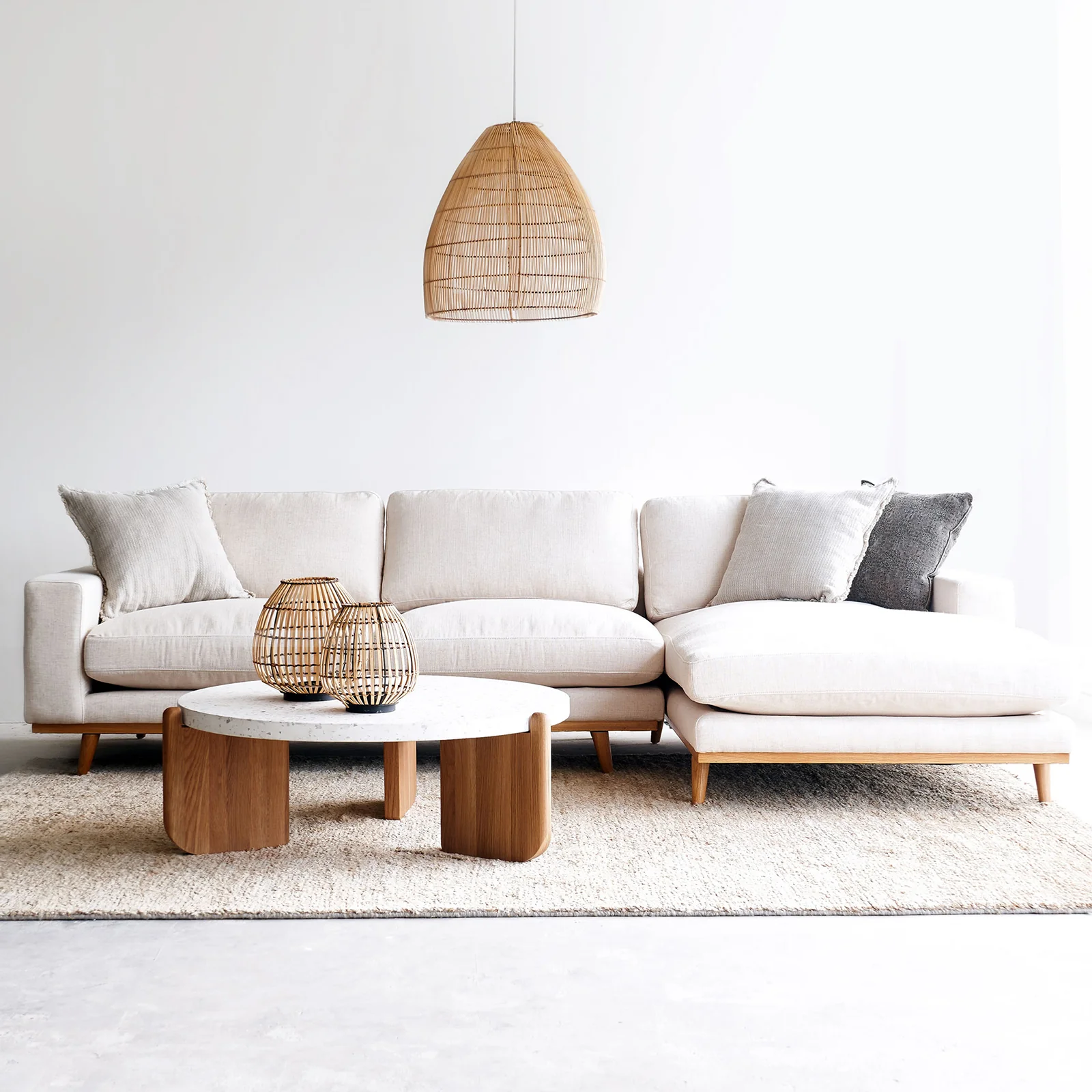 Efficient James L Shape Fabric Sofa Oatmeal 290cm Fashionable