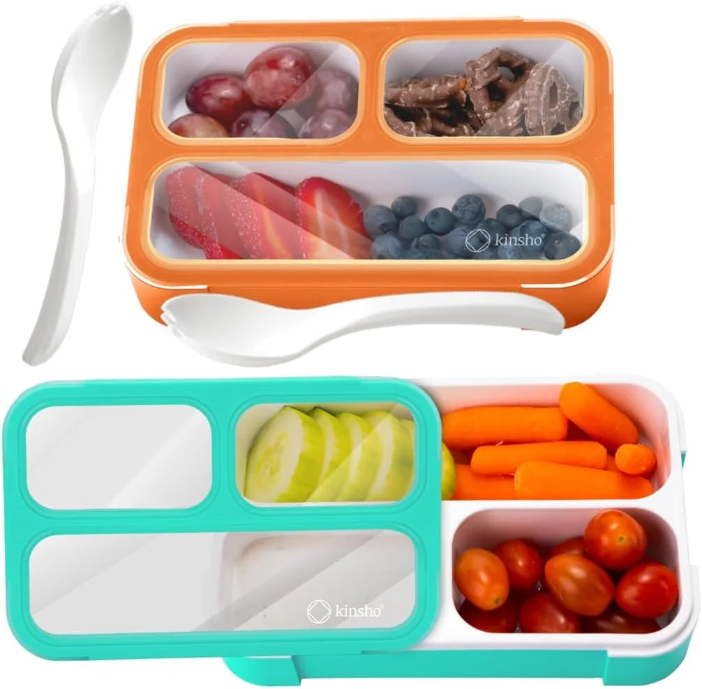 Elite kinsho Snack Container Boxes for Kids Toddlers 2 Pack Teal Blue amp Orange First-Class