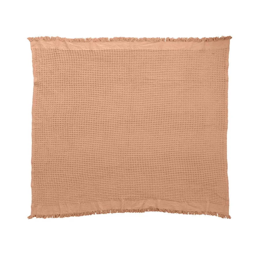 Responsible Cotton Waffle Weave Throw w Fringe Carefully Designed