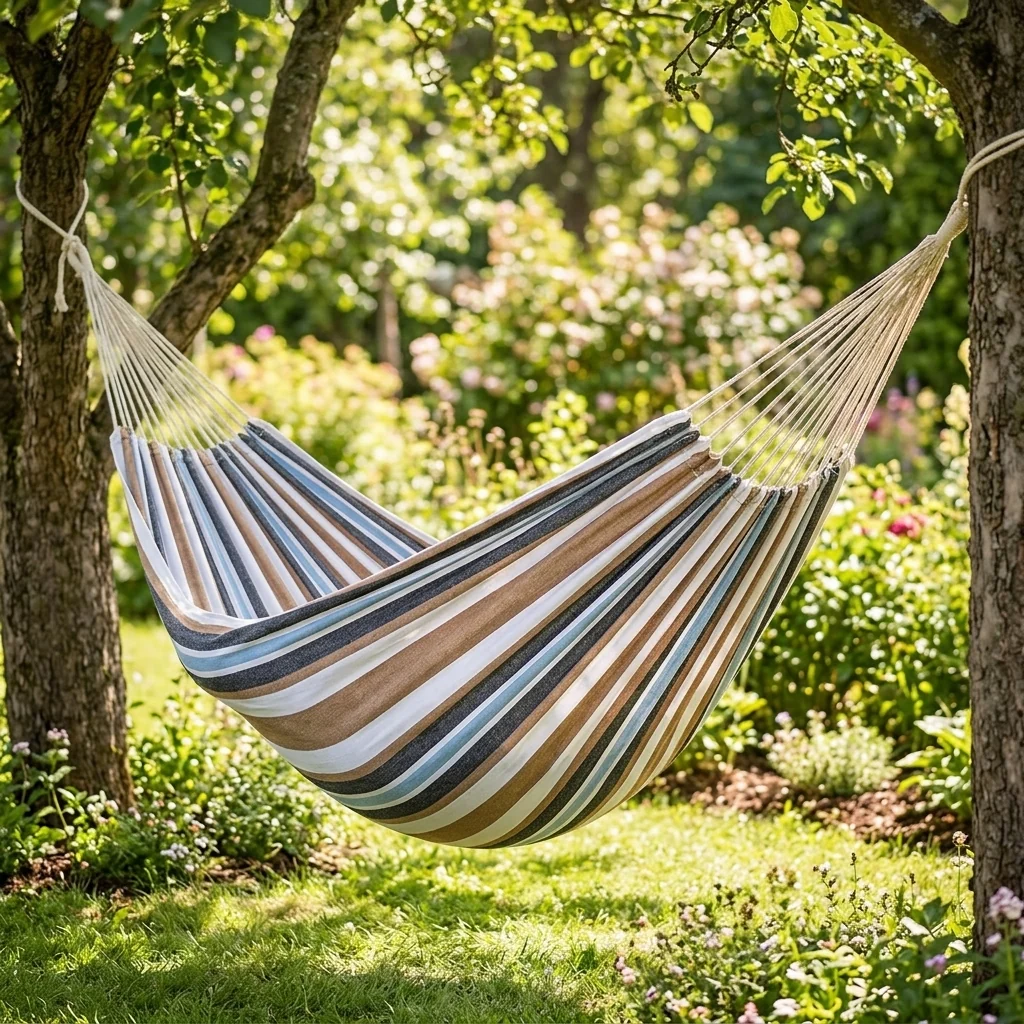 Convenient Striped Canvas Hammock Thick Comfy for Lounging Easy-to-Use