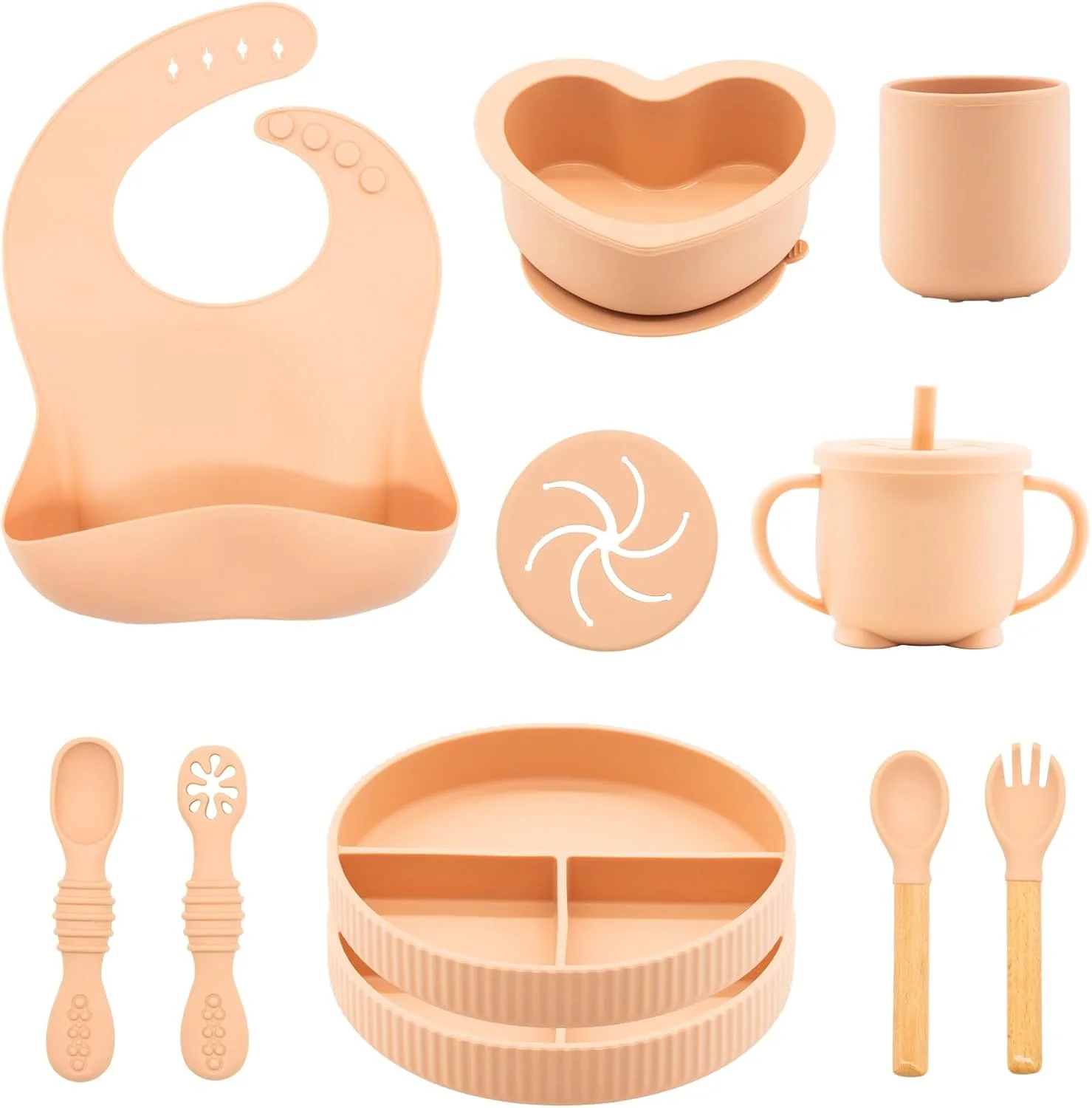 Natural Silicone Baby Feeding Set 11 Pcs Baby Led Weaning Supplies Baby Feeding EatincSupplies Set BPA Baby Essentialsfor Newborn Gift Pink Stylish
