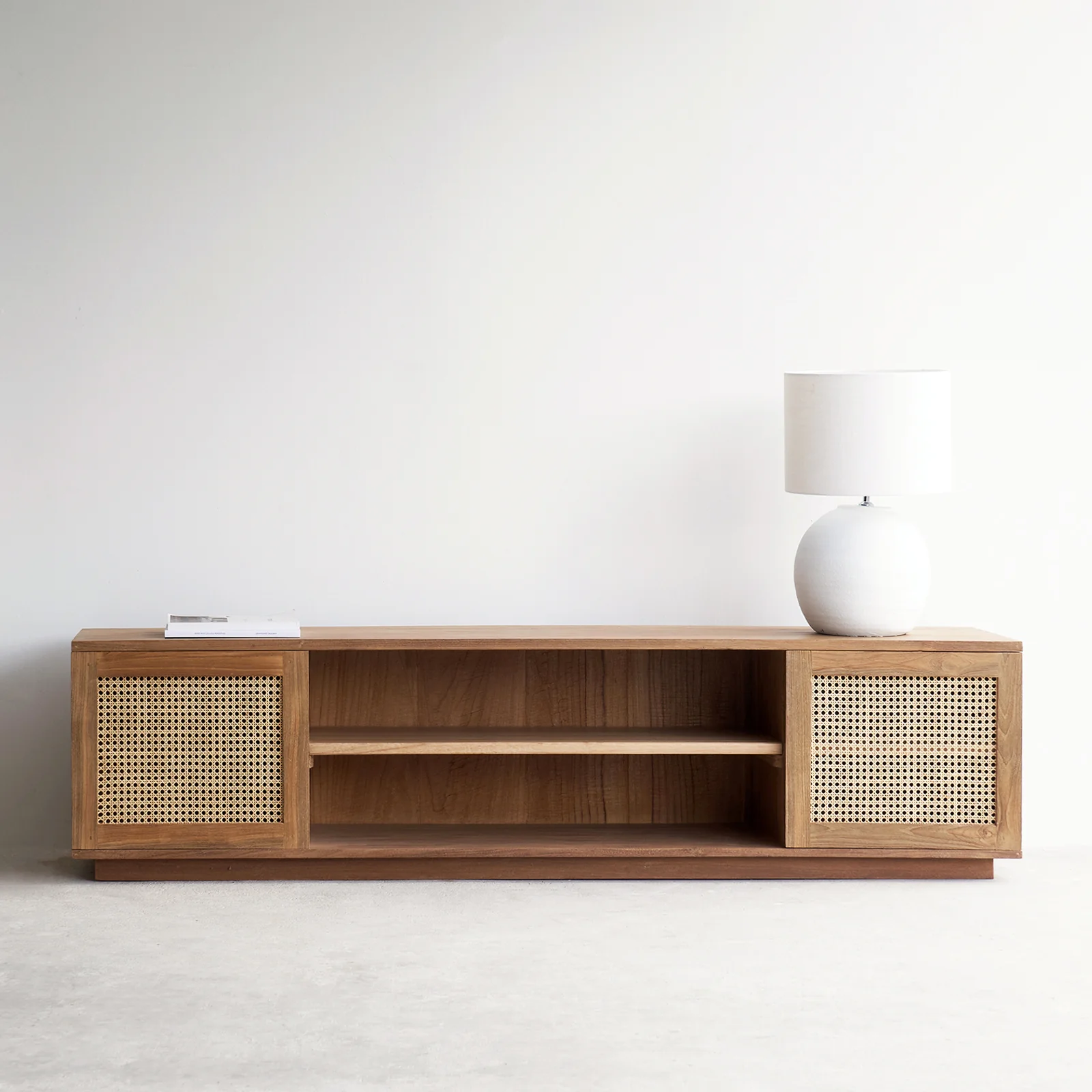 Sustainable Java TV Console Teak with Rattan - Natural 200cm User-Friendly