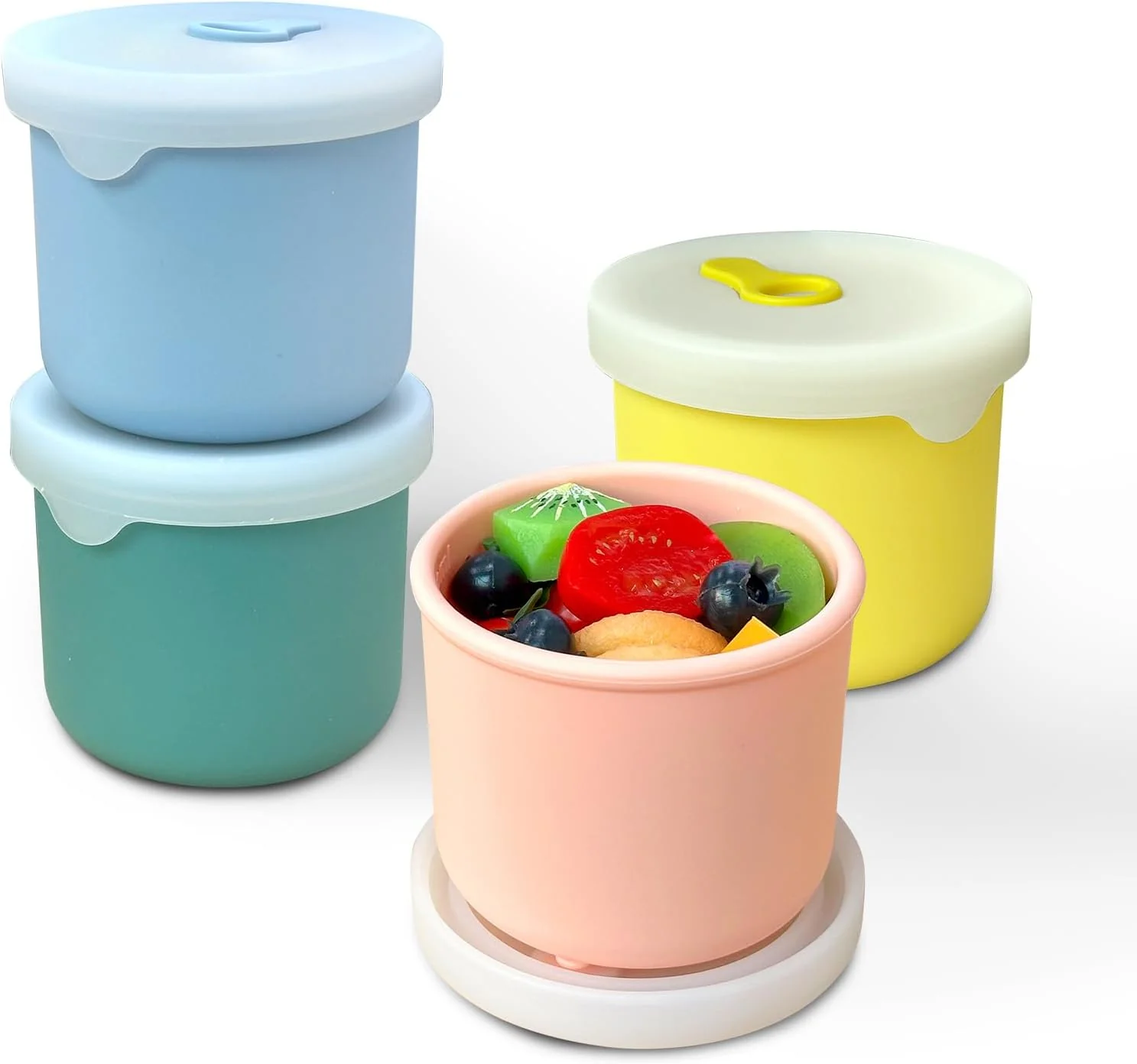Effective 8.5 OZ Silicone Food Storage Containers Baby Food Storage Jars with Airtight Lids and Snack Cup Lid zer Microwave and Dishwasher Safe Reusable Snack Containers for Kids Infant Toddler 4 Pcs Luxury