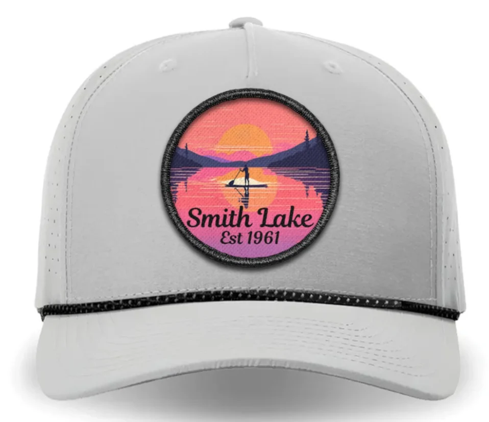 Genuine Smith Lake Paddle to the Sunset Twill Patch Performance Gray Rope Hat Flexible
