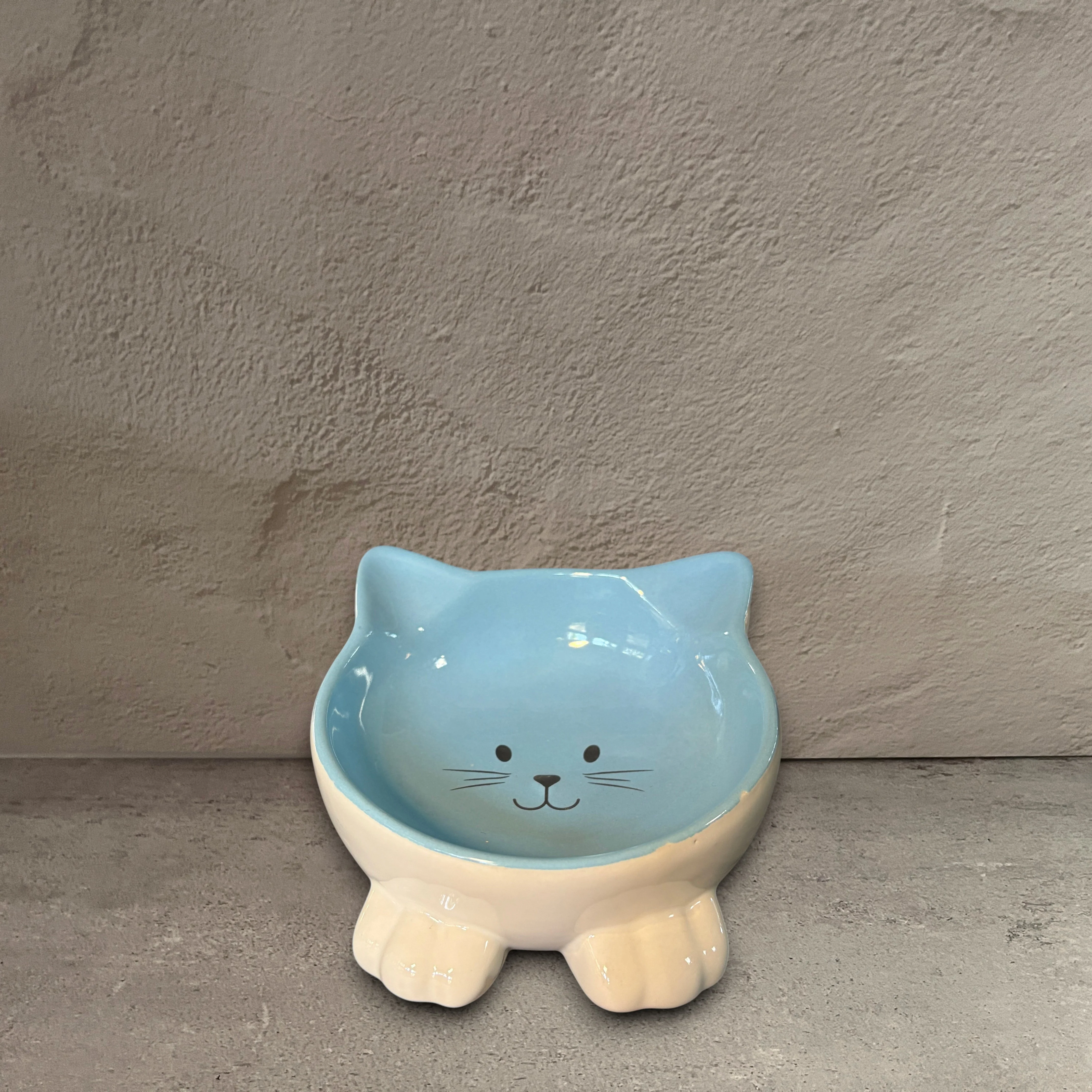 Smart Cat Face Ceramic Bowl Blue Trendy
