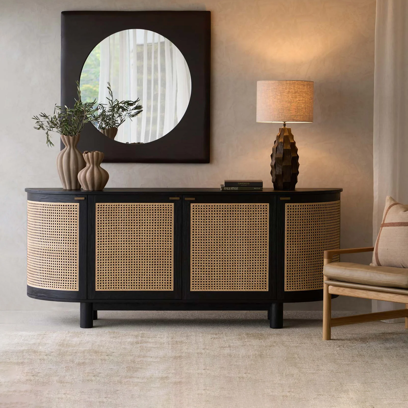 Superior Luna Rattan Sideboard Teak - Black 200cm Organic